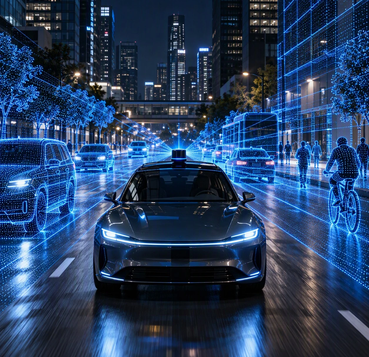 Illustration of vehicle perception on a city street